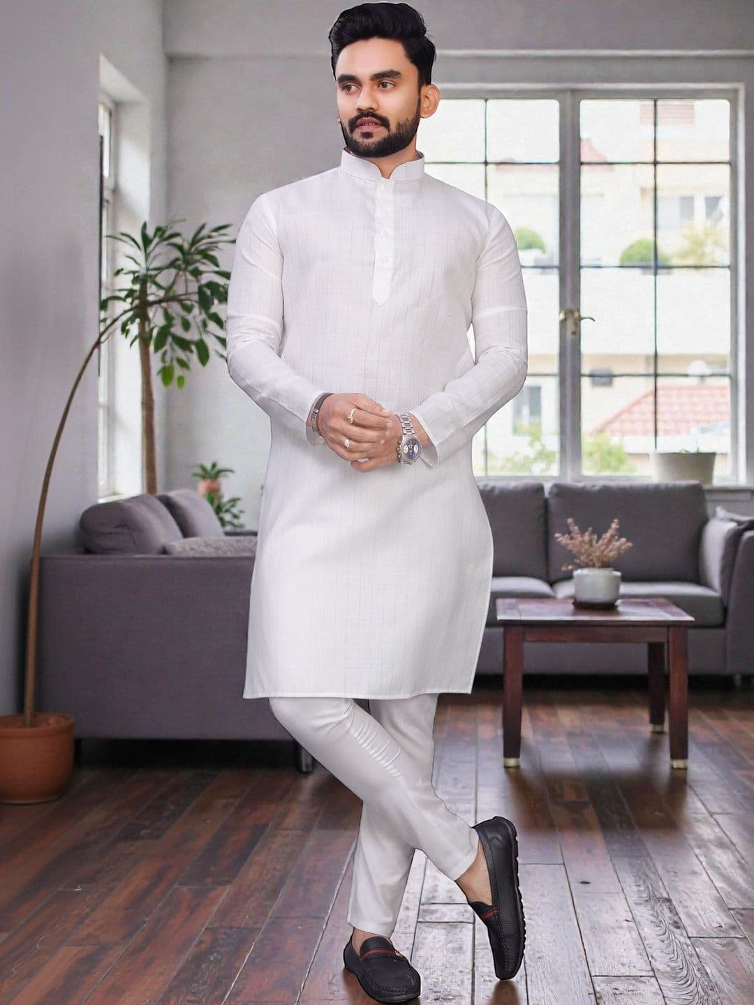 MAITHILI CREATION Mandarin Collar Cotton Kurta - view 1