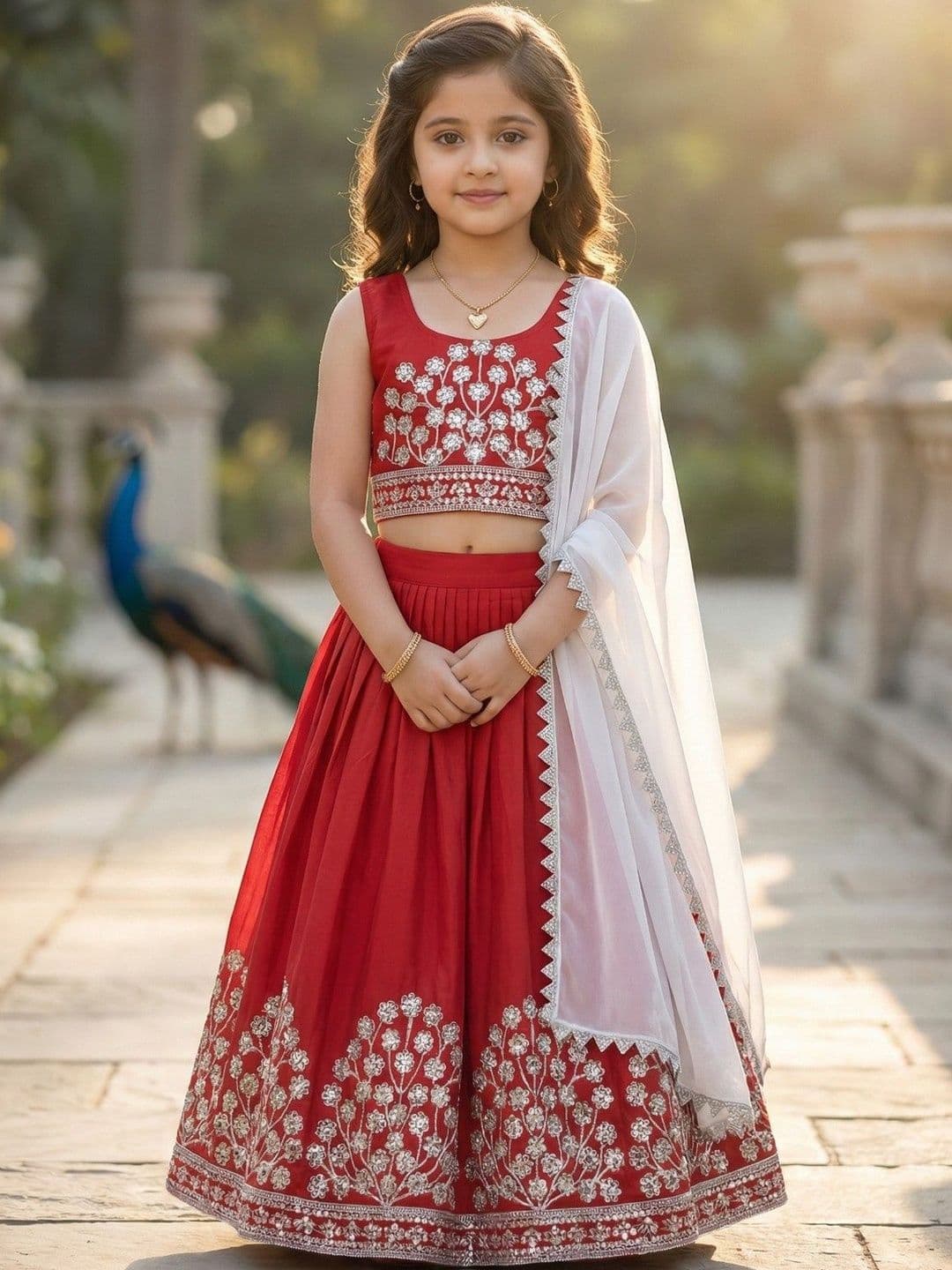 KALINI Girls Embroidered Ready to Wear Lehenga & Blouse With Dupatta - view 1