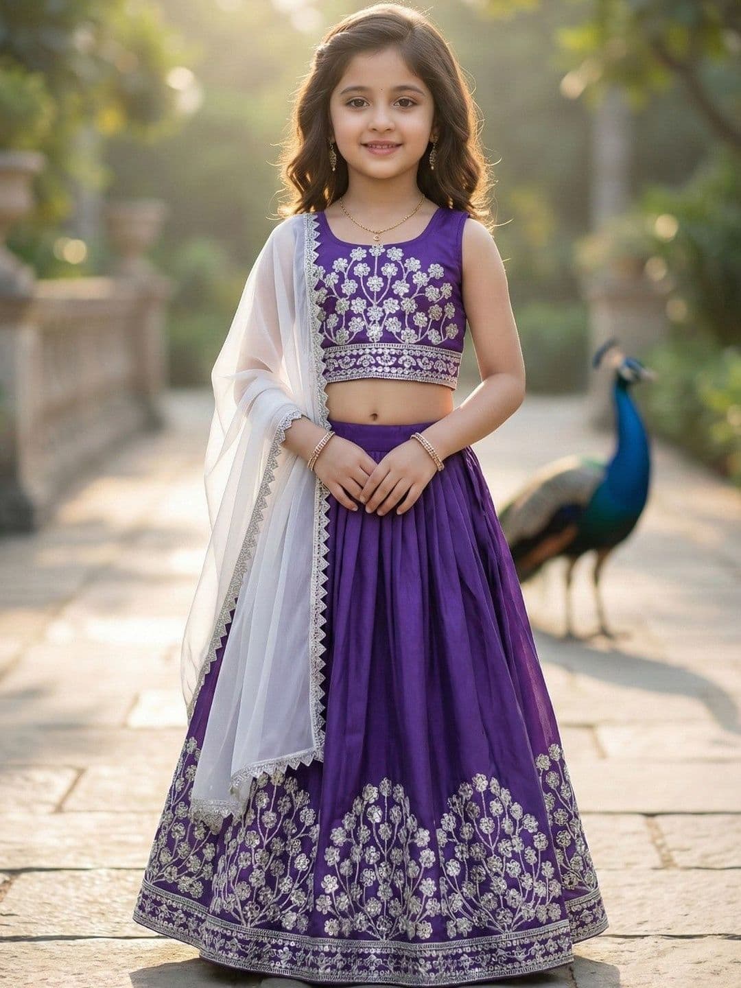 KALINI Girls Embroidered Thread Work Semi-Stitched Lehenga & Blouse With Dupatta - view 1