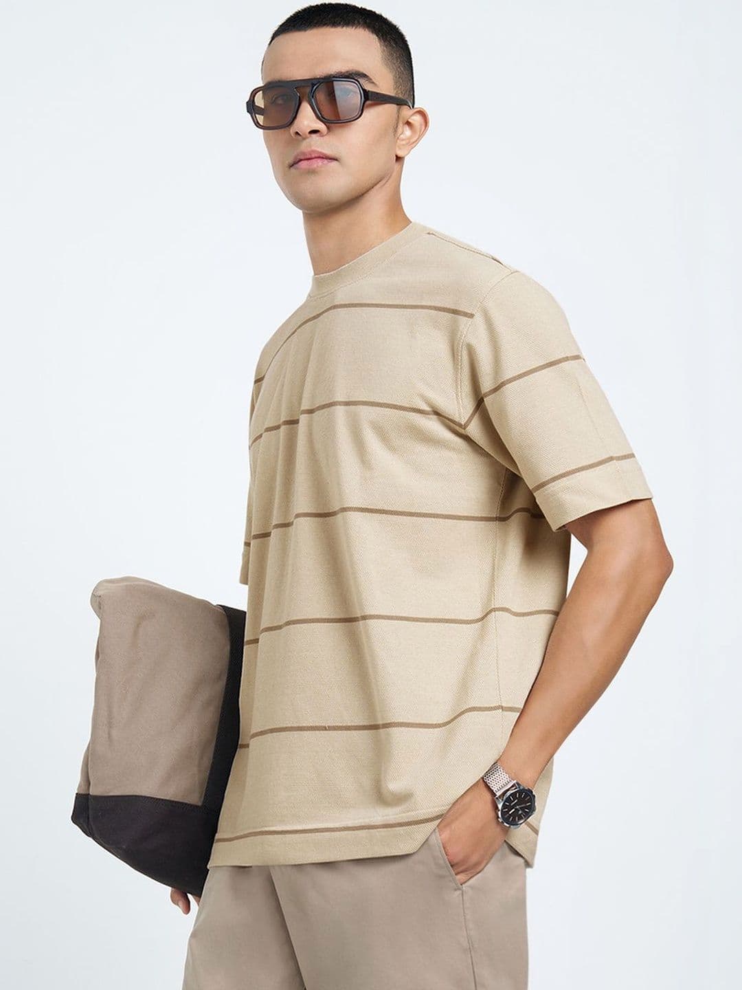 Peregrine by Pantaloons Men Striped T-shirt - view 1