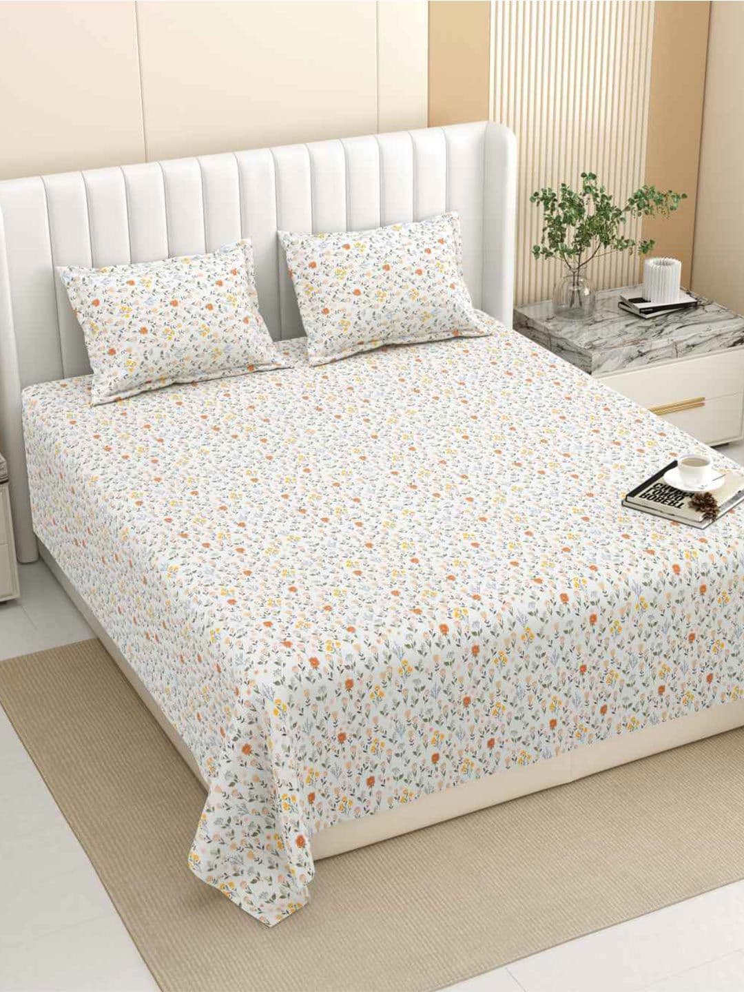 DREAM WEAVERZ Grey Floral Pure Cotton 220 TC King Fine Bedsheet Set-100 x 108 inches - view 1
