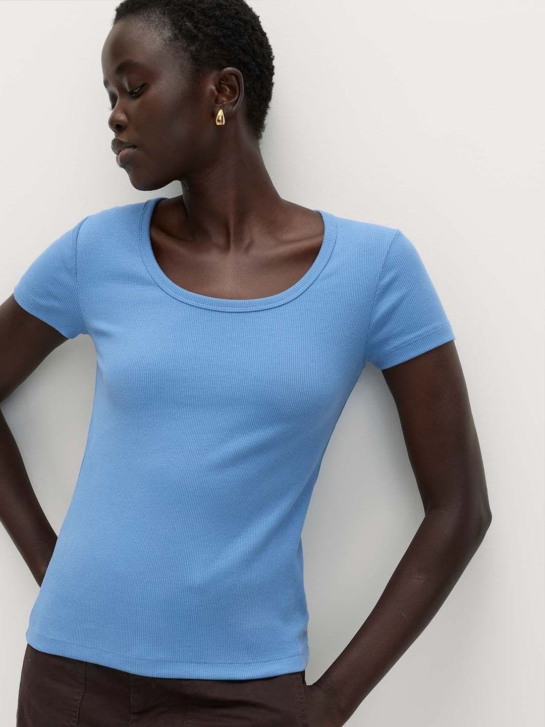 Marks & Spencer Cotton Rich Scoop Neck Slim Fit T-Shirt - view 1