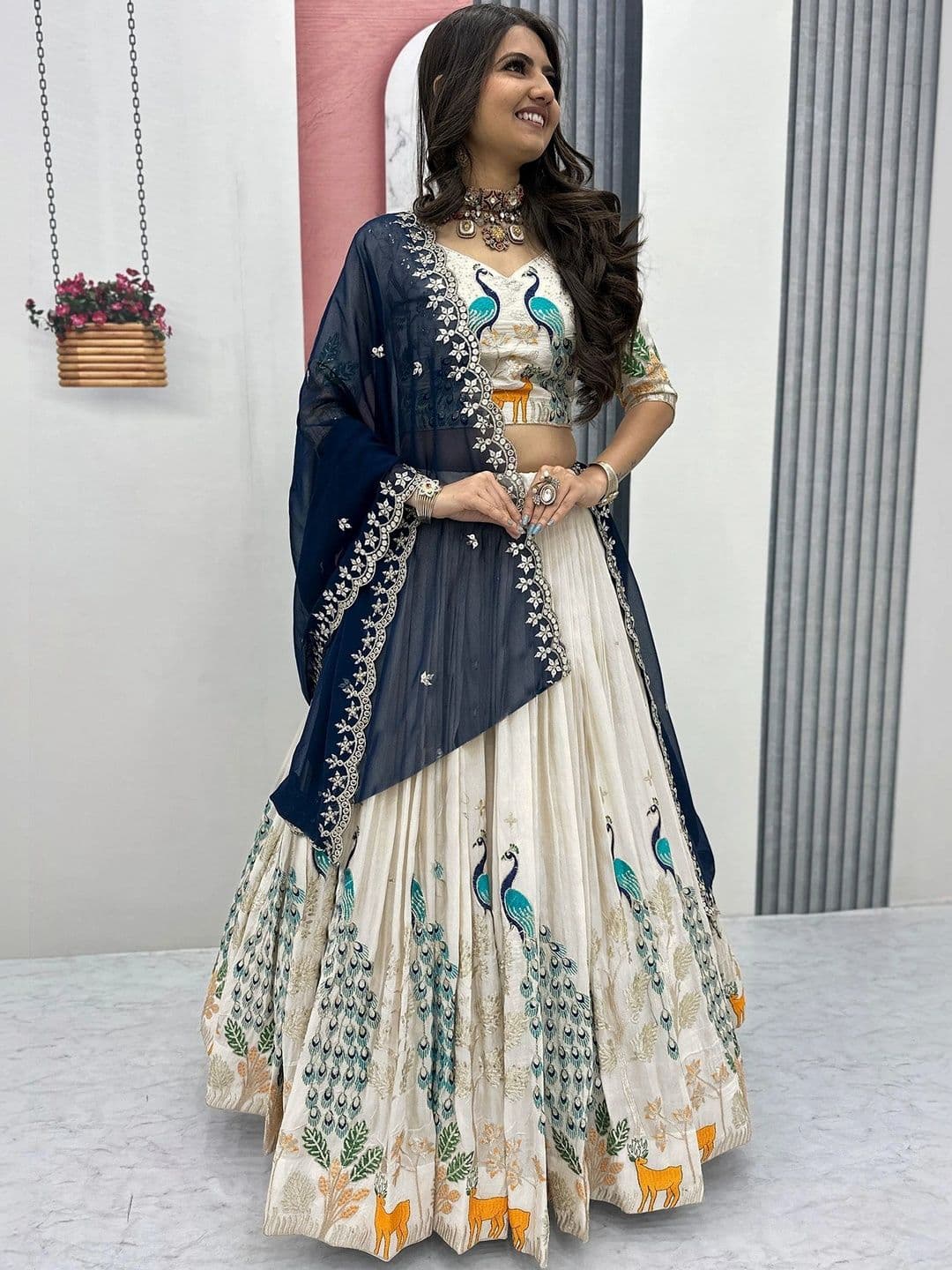 SIDDESHWARY FAB Embroidered Thread Work Semi-Stitched Lehenga & Blouse With Dupatta - view 1