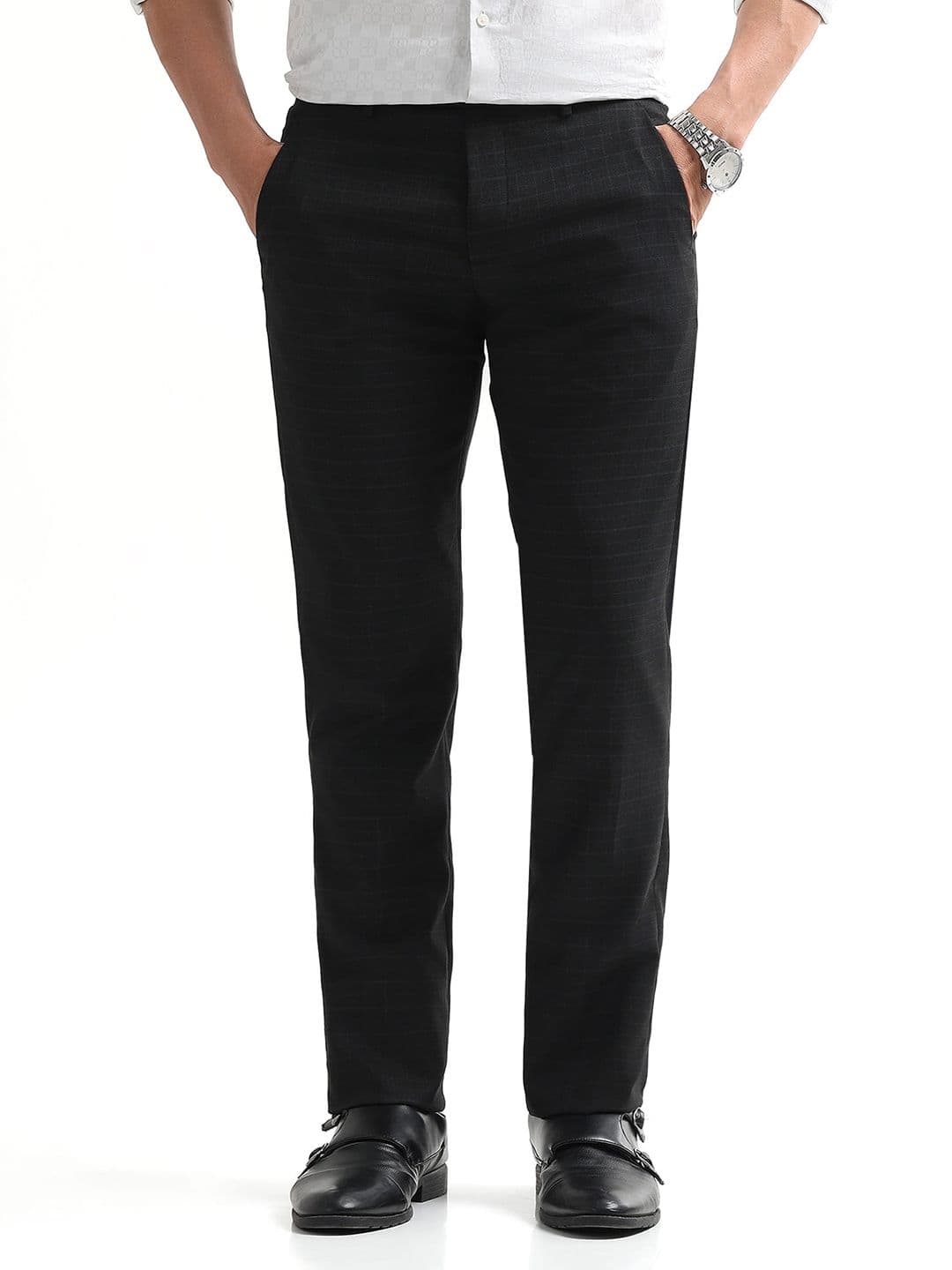 Arrow Men Hudson Tailored Fit Checked Formal Trousers - view 1