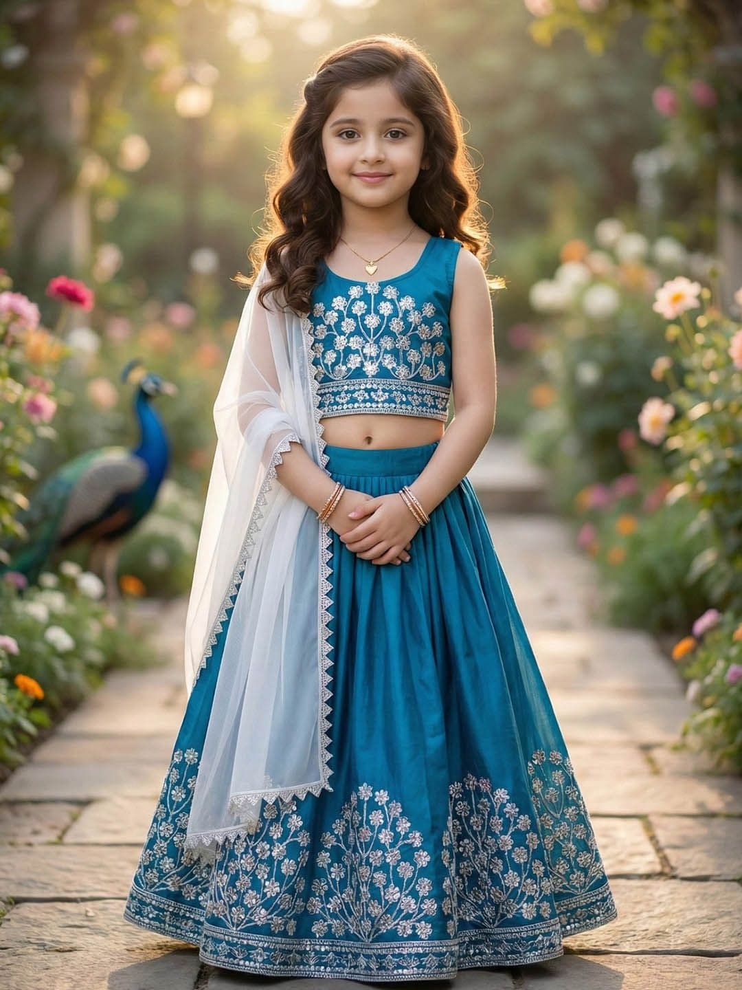 KALINI Girls Embroidered Thread Work Ready to Wear Lehenga & Blouse With Dupatta - view 1