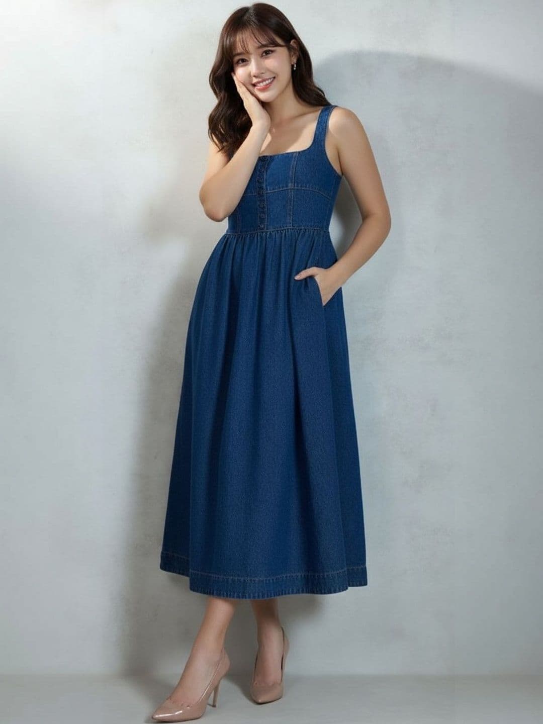 TIARA WORLD Denim Fit & Flare Midi Dress - view 1