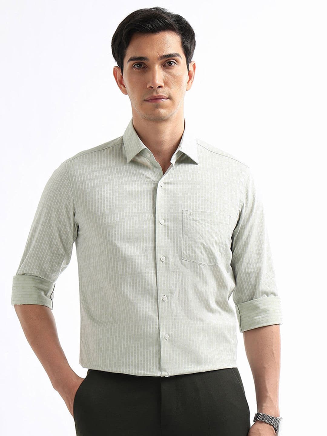 Arrow Manhattan Slim Fit Checked Pure Cotton Formal Shirt - view 1