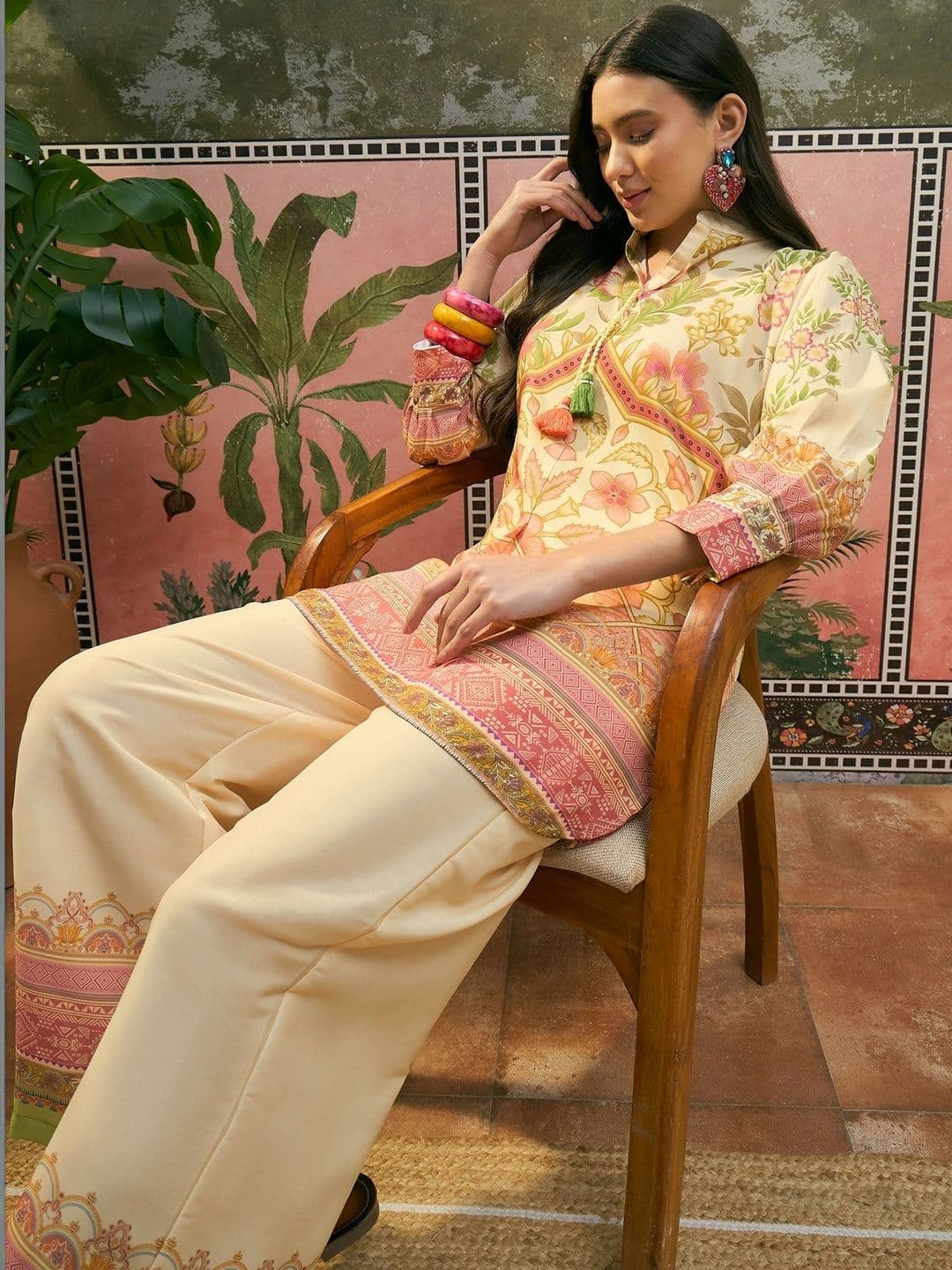 Sangria Tropical Printed Tunic with Palazzos - view 1