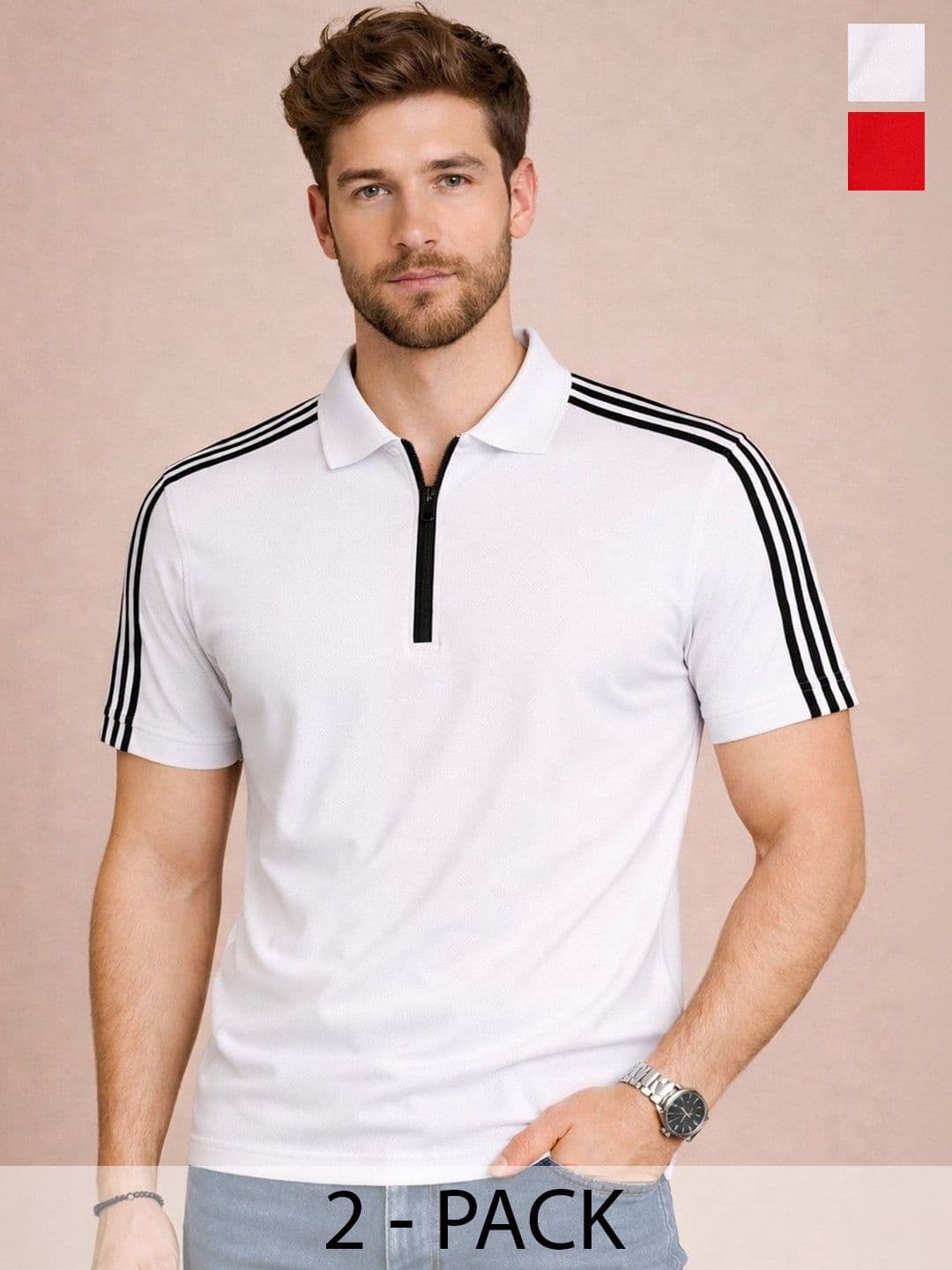 Organic Chics Men 2 Striped Polo Collar Dri-FIT Slim Fit T-shirt - view 1