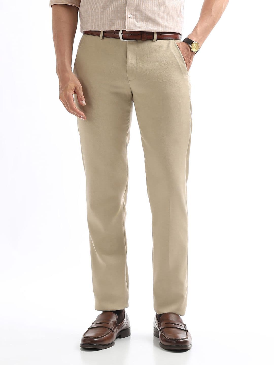 Arrow Men Hudson Tailored Fit Self Design Formal Trousers - view 1