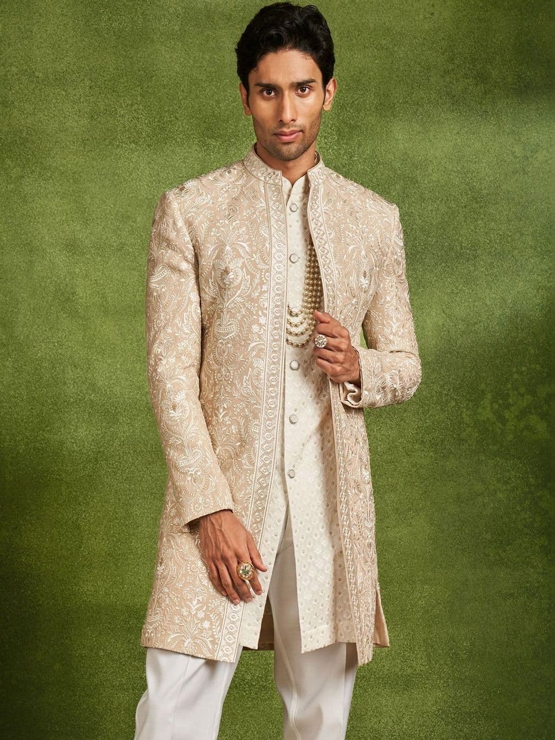Twamev Men Embroidered Mandarin Collar Sherwani Set - view 1