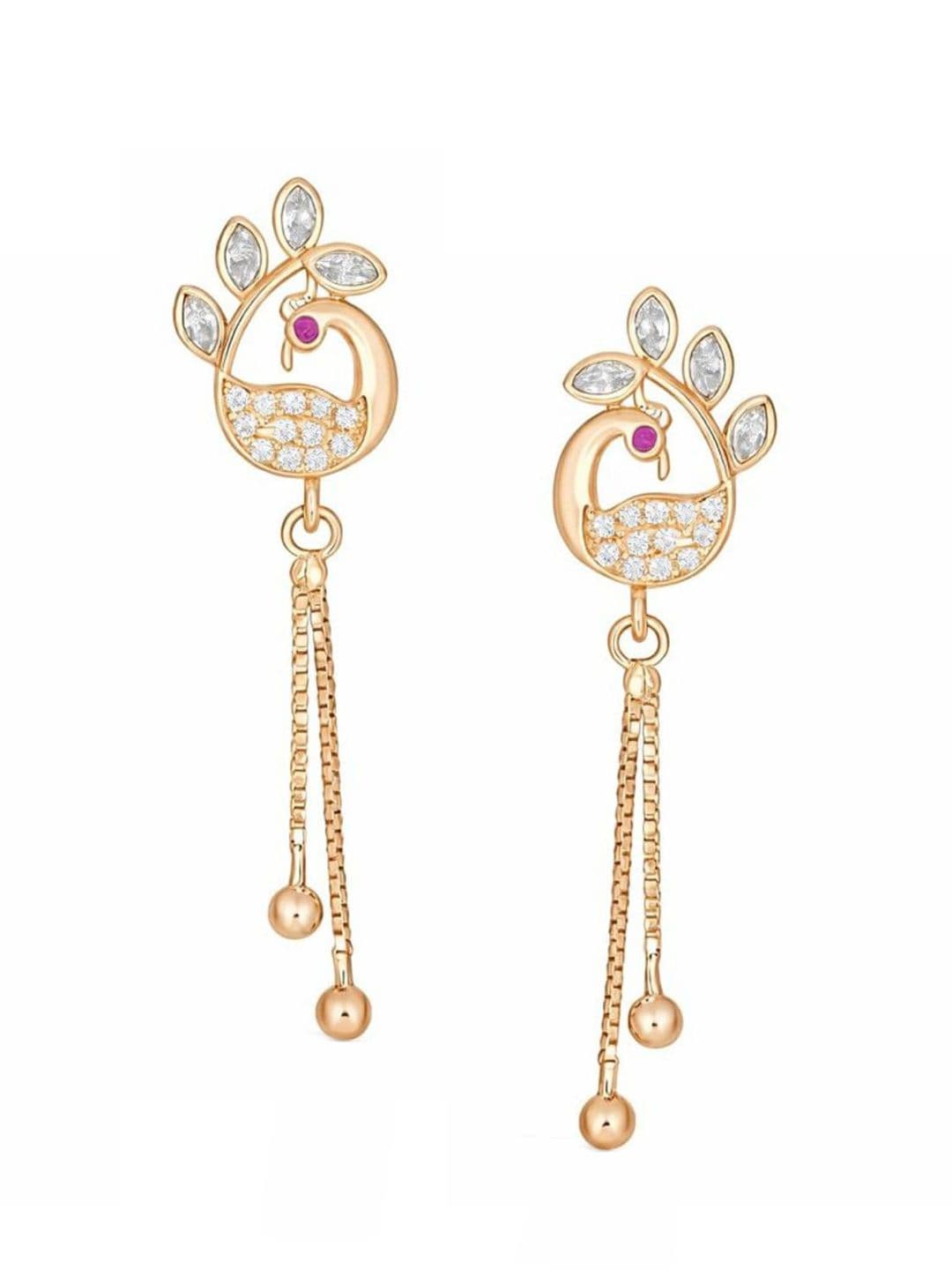 Nilu's Collection Rose Gold-Plated AD Studded Contemporary Drop Earrings - view 1