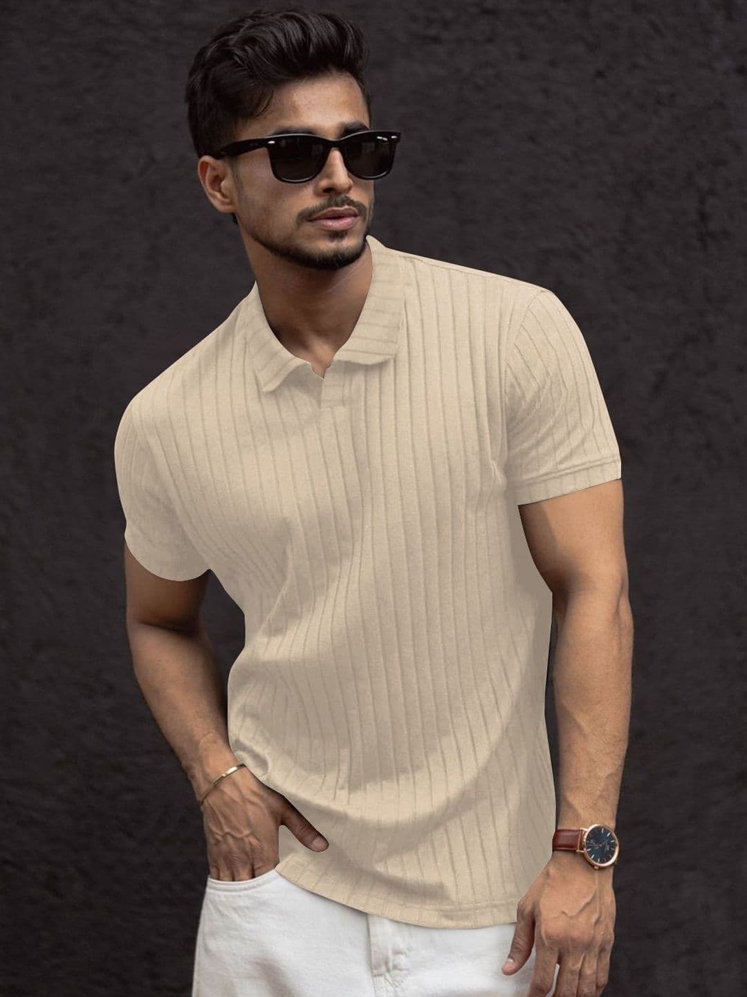 HAPPY KHAJANA Men Striped V-Neck T-shirt - view 1
