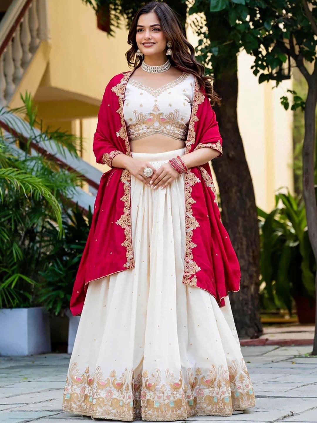 SIDDESHWARY FAB Embroidered Ready to Wear Lehenga & Blouse With Dupatta - view 1