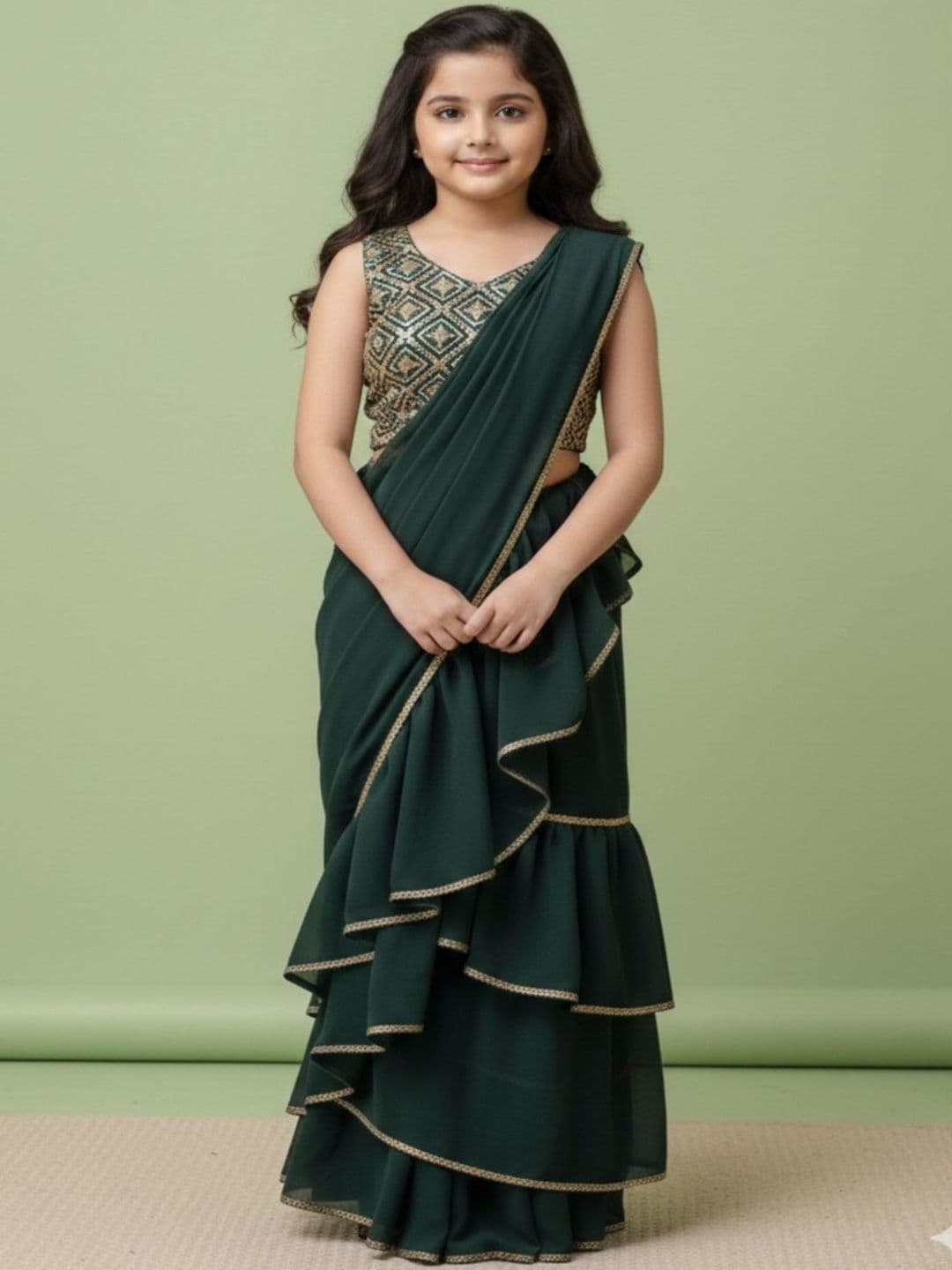 YK Girls Embellished Ready to Wear Lehenga & Blouse With Dupatta - view 1