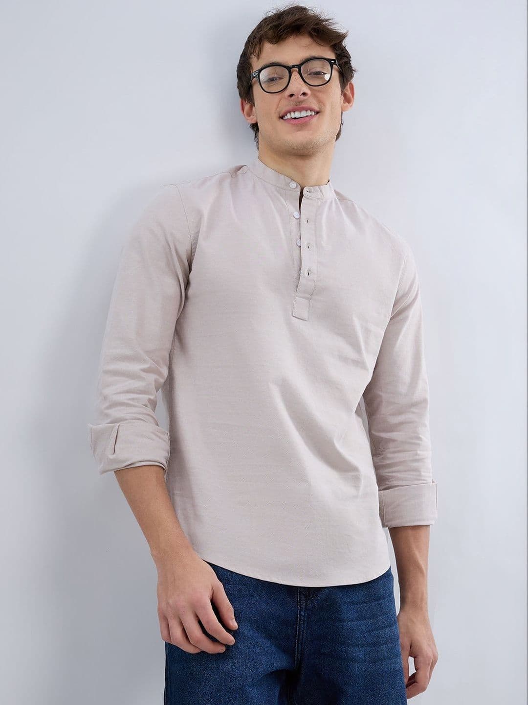 VASTRADO Elegant Sand Beige Oxford Everyday Kurta - view 1