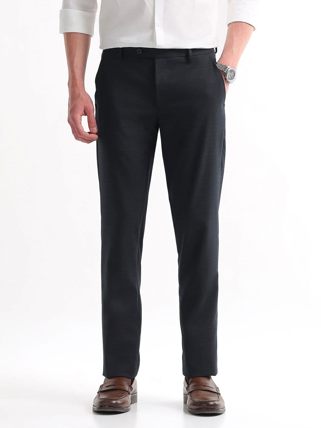 Arrow Men Hudson Tailored Fit Checked Formal Trousers - view 1