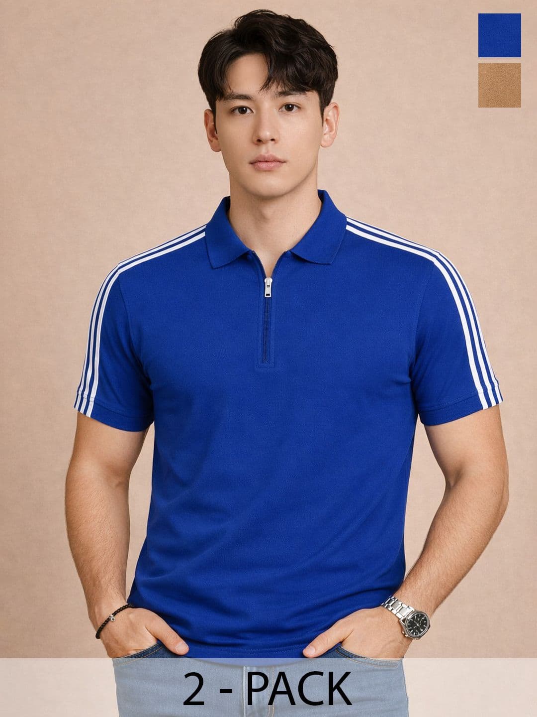 Organic Chics Men 2 Striped Polo Collar Dri-FIT Slim Fit T-shirt - view 1