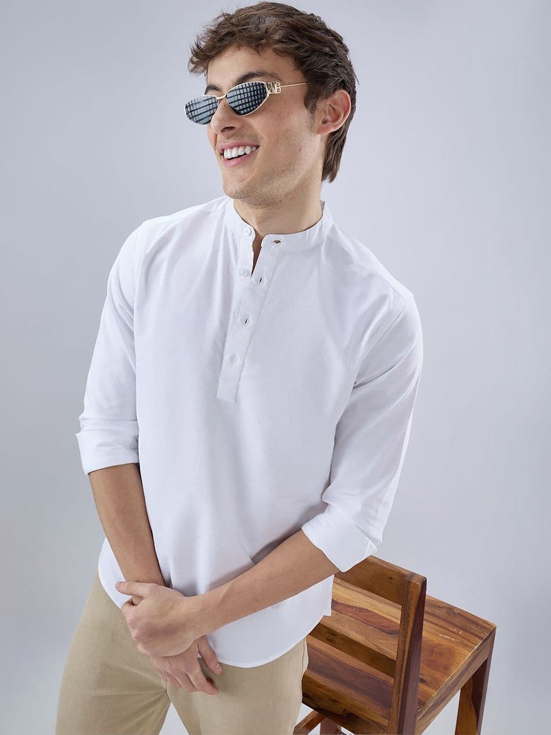 VASTRADO Elegant Pearl White Oxford Everyday Kurta - view 1