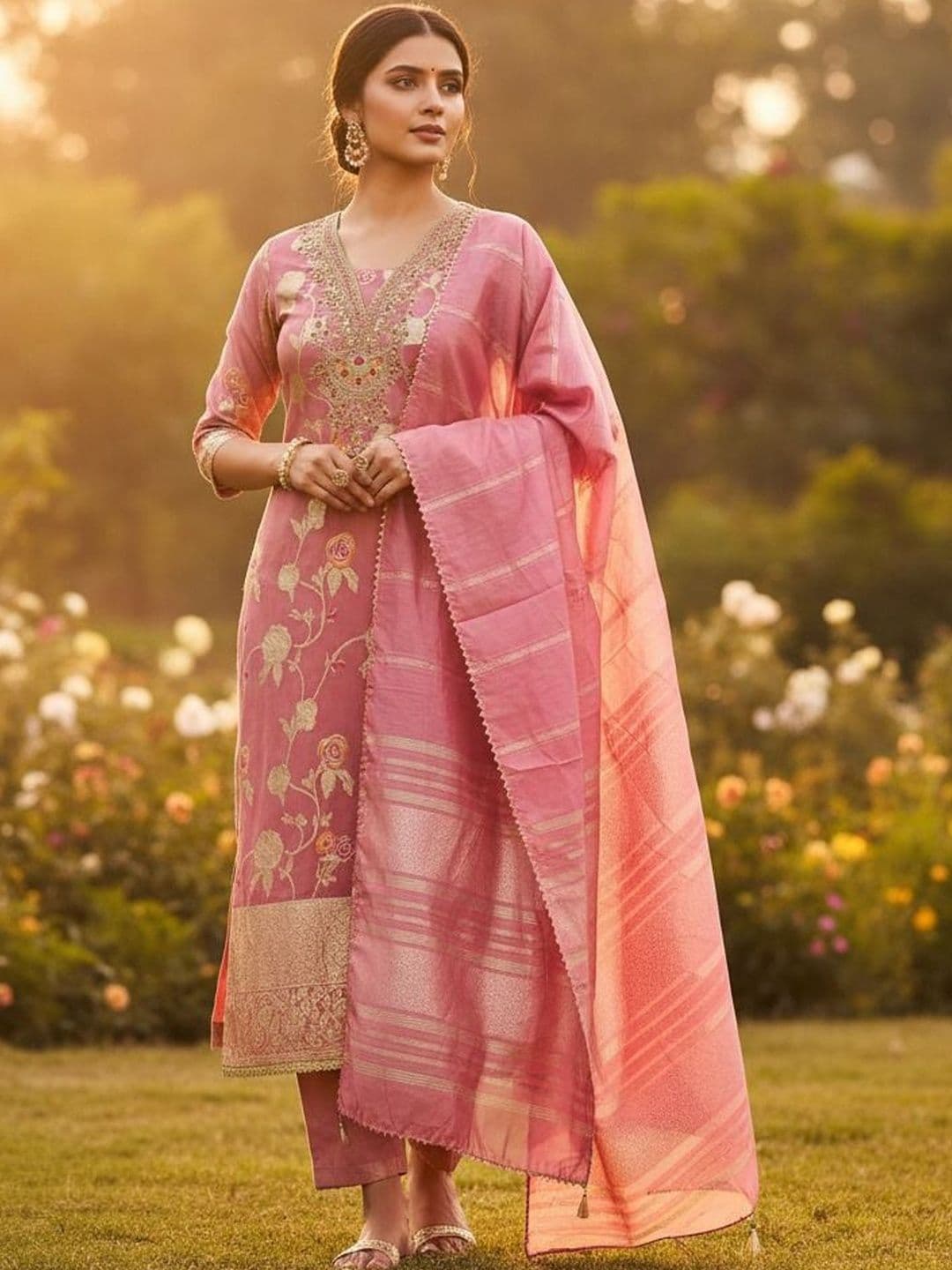 HMP Fashion Embroidered Art Silk Unstitched Dress Material - view 1