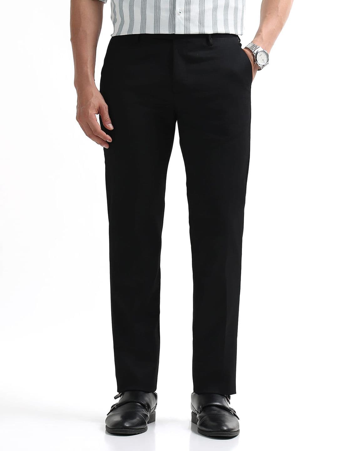 Arrow Men Hudson Tailored Fit Self Design Formal Trousers - view 1