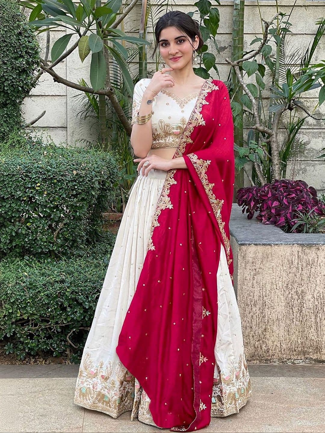 SIDDESHWARY FAB Embroidered Thread Work Ready to Wear Lehenga & Blouse With Dupatta - view 1