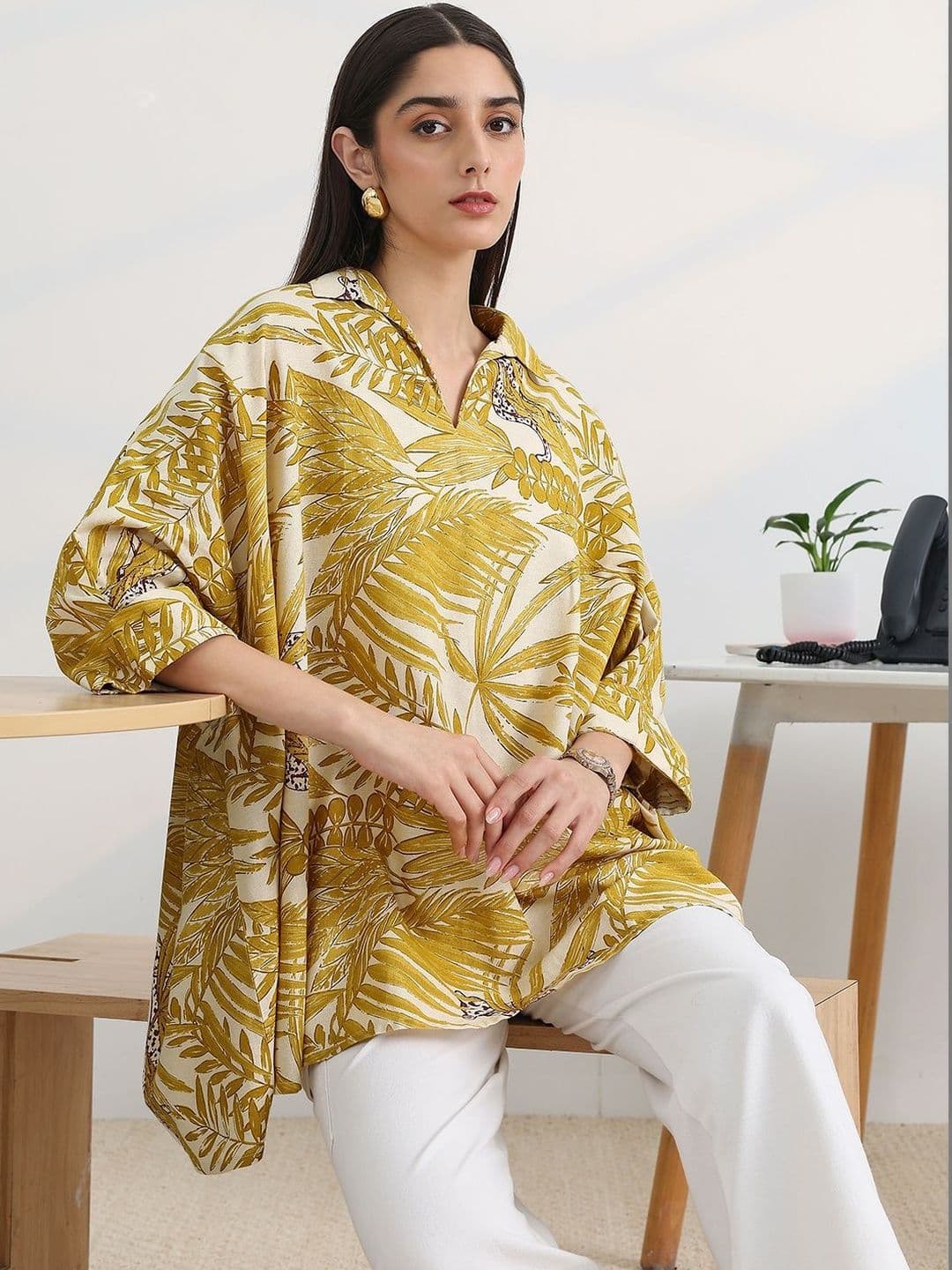 Libas Botanical Printed Shirt Collar Kurti - view 1