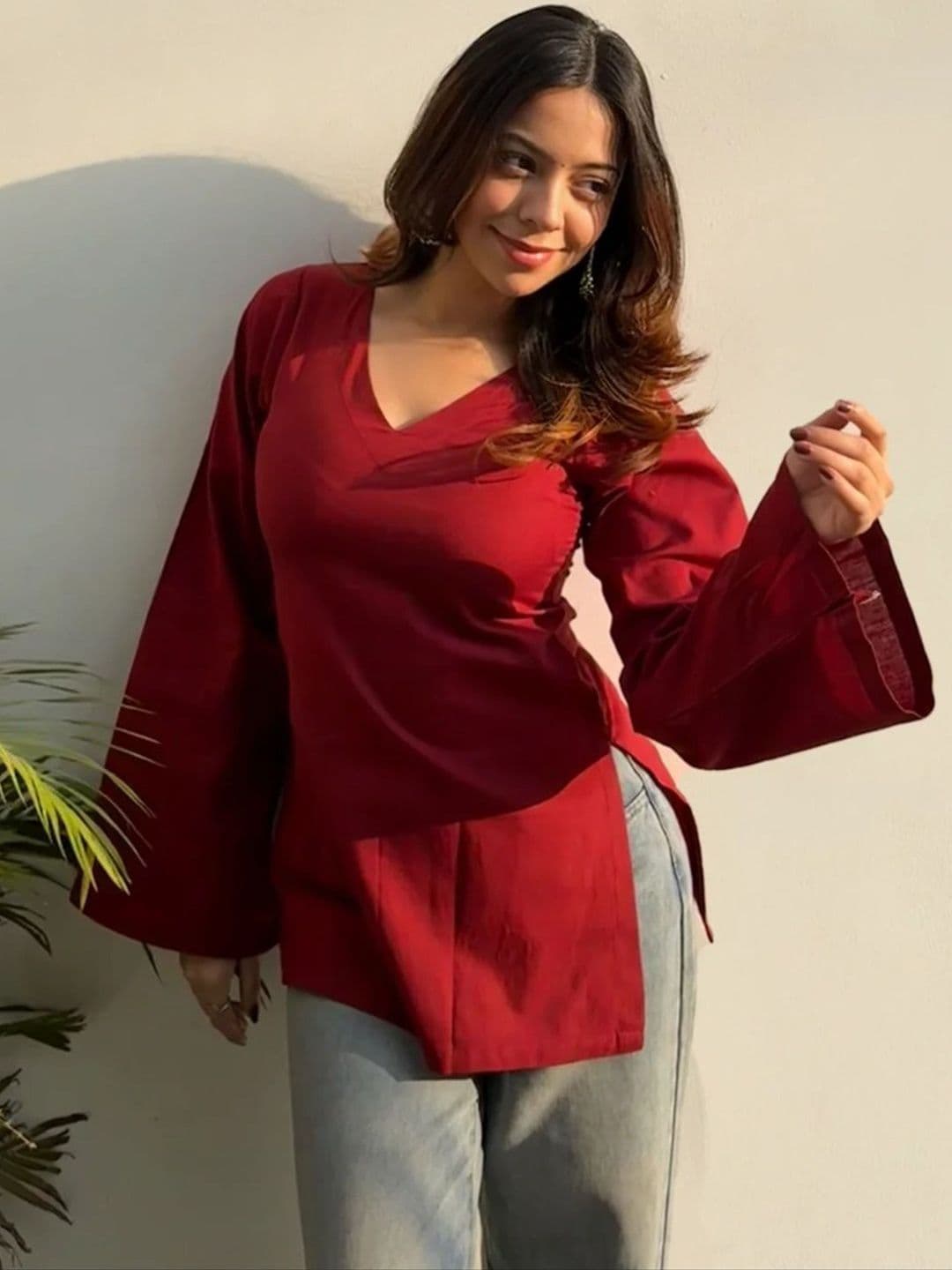 SAANVRA V-Neck Flared Sleeves Kurti - view 1