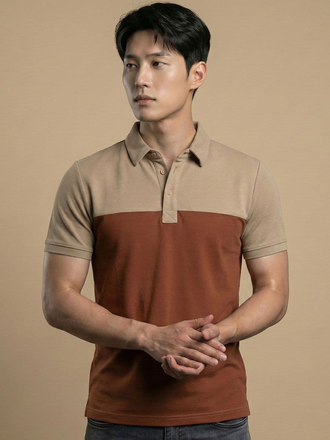 N AND J Men Colourblocked Polo Collar Slim Fit T-shirt - view 1