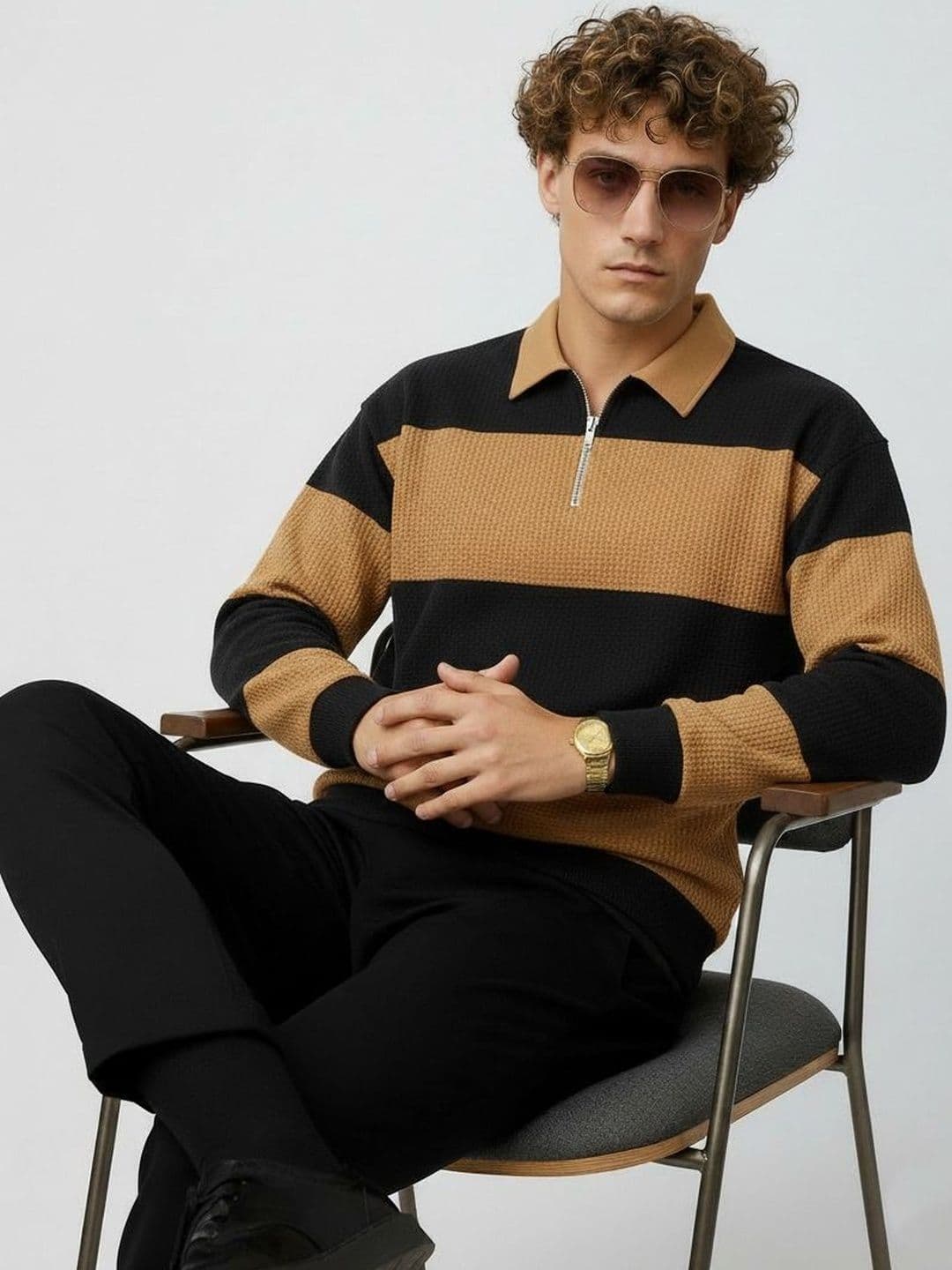 R.Code by The Roadster Life Co. Men Colourblocked Polo Collar T-shirt - view 1