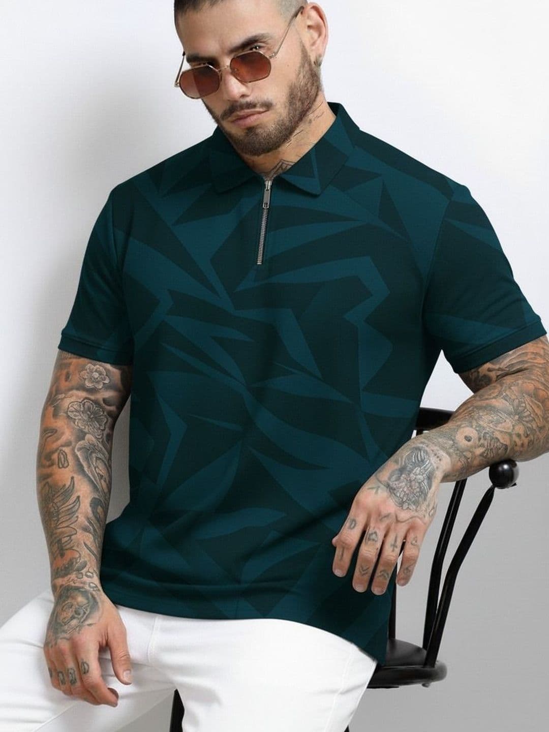 R.Code by The Roadster Life Co. Men Printed Polo Collar T-shirt - view 1