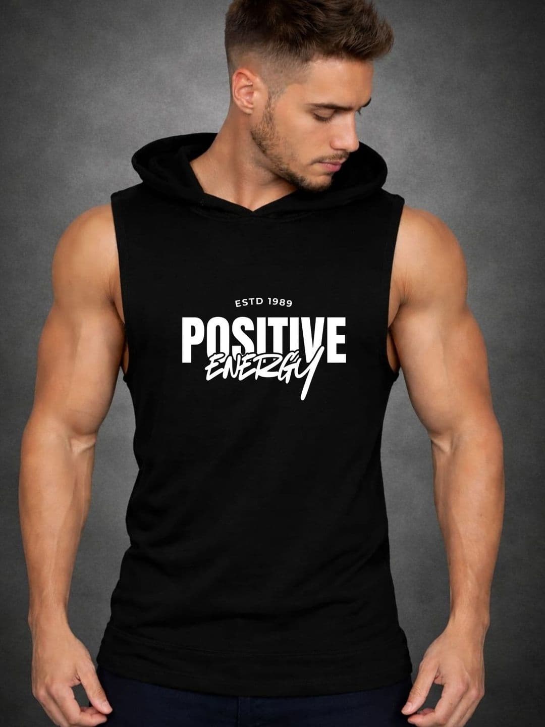 SZN Printed Cotton Gym Hooded Neck Vest - view 1