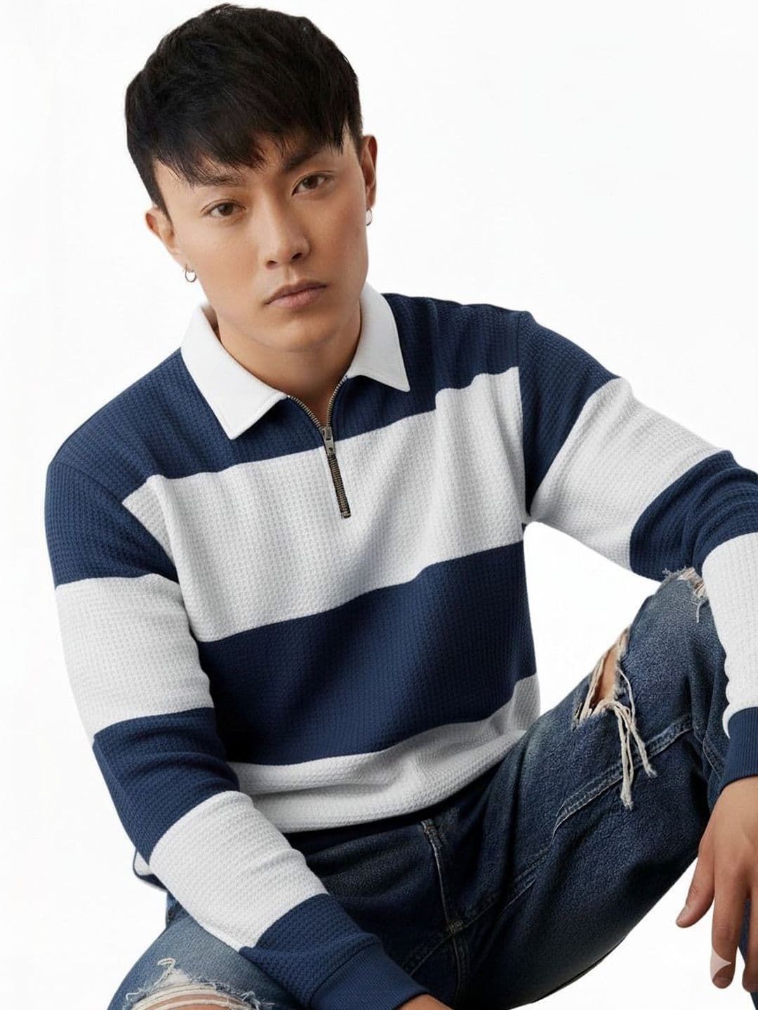 R.Code by The Roadster Life Co. Men Striped Polo Collar T-shirt - view 1