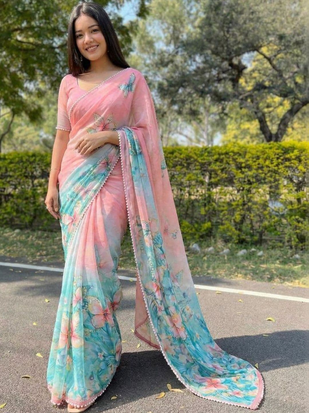 Kalista Floral Organza Saree - view 1