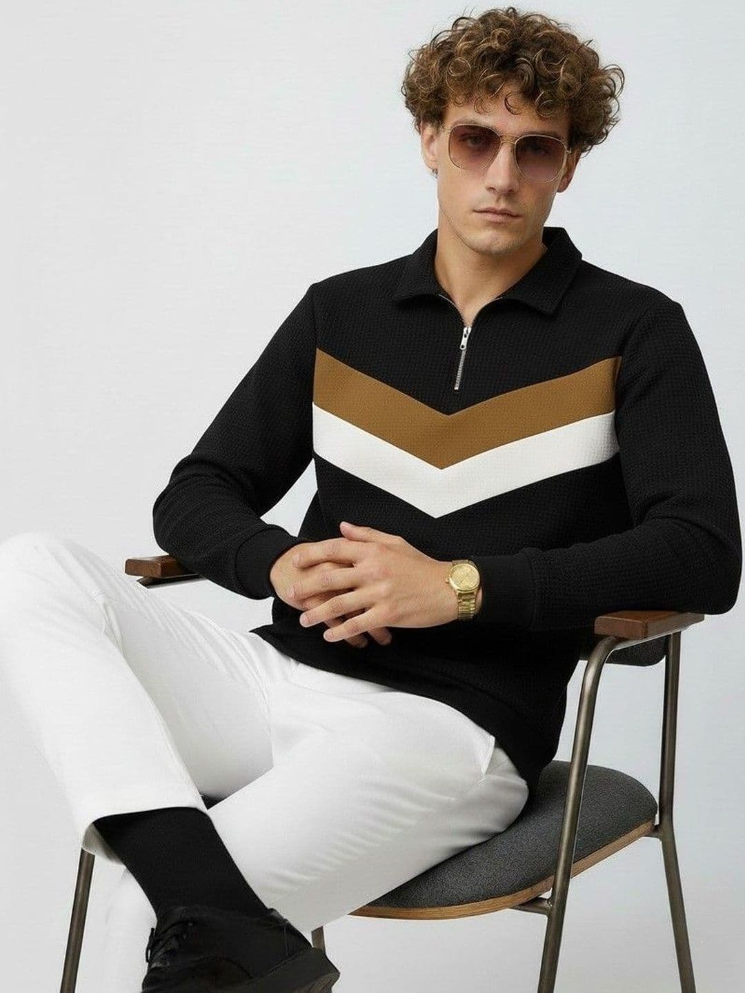 R.Code by The Roadster Life Co. Men Colourblocked Polo Collar T-shirt - view 1