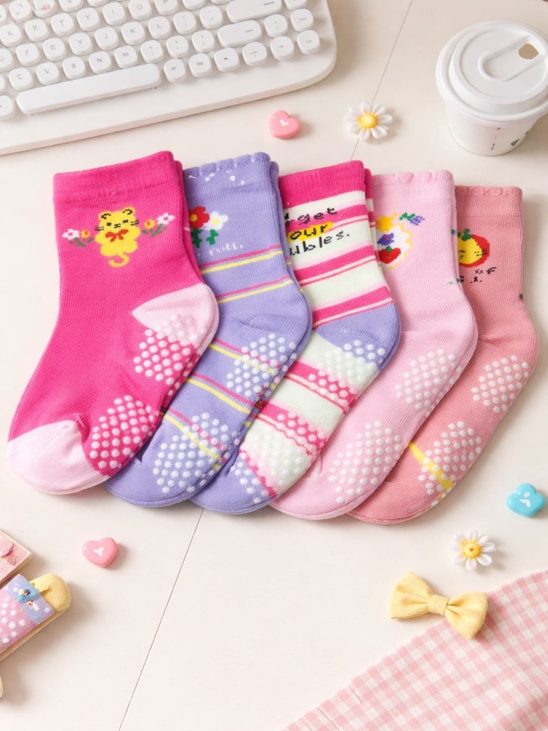 CORTICA Unisex Kids Pack of 5 Cotton Blend Assorted Patterned Socks - view 1