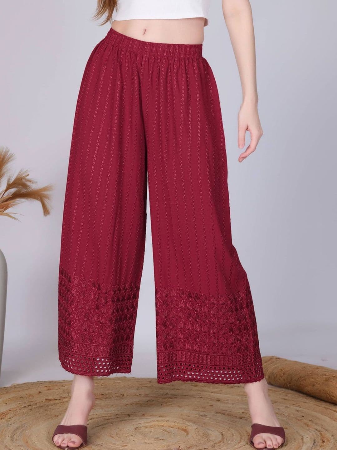 Vivika Women Floral Embroidered Flared Ethnic Palazzos - view 1