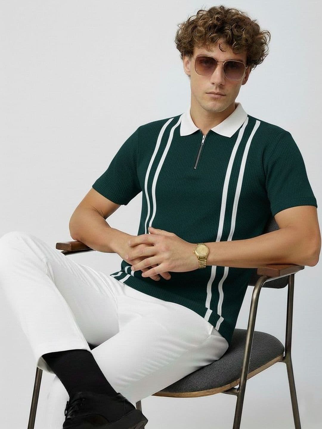 R.Code by The Roadster Life Co. Men Striped Polo Collar T-shirt - view 1
