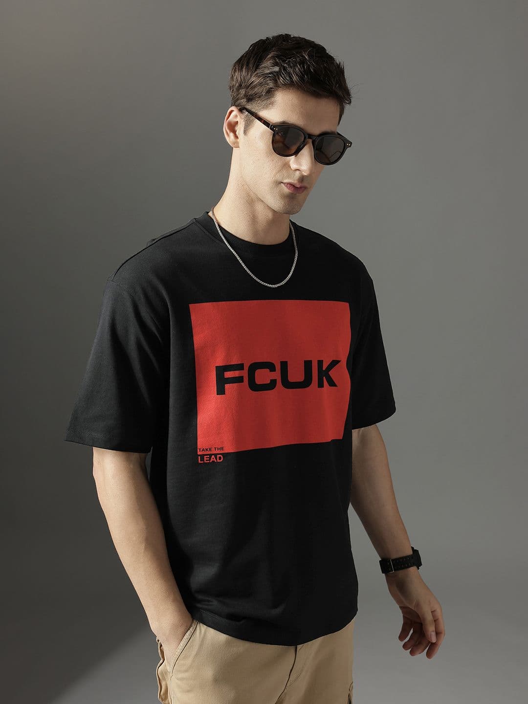 FCUK Brand Logo Printed Drop-Shoulder Sleeves Pure Cotton T-shirt - view 1