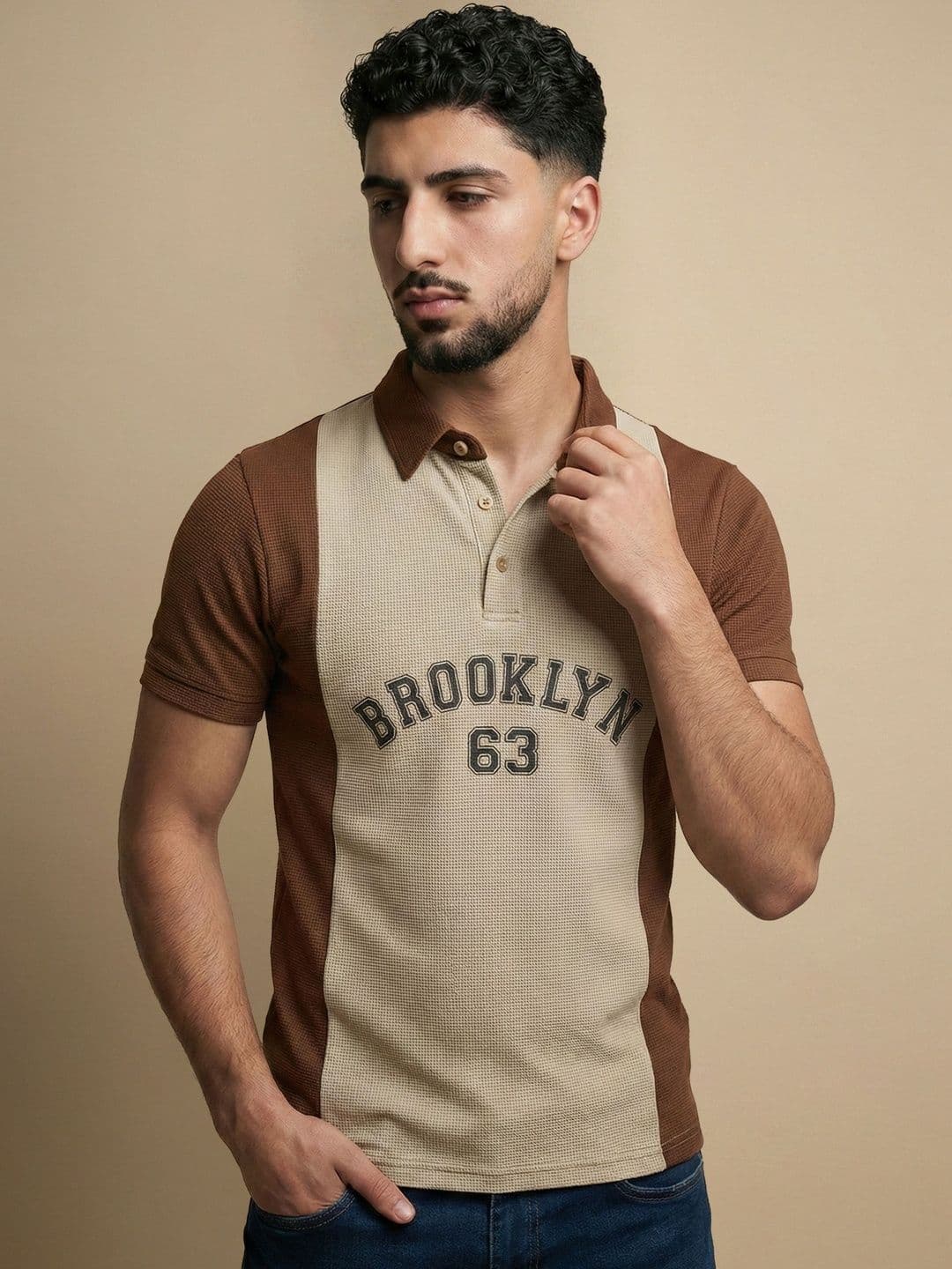 N AND J Men Typography Colourblocked Polo Collar Slim Fit T-shirt - view 1