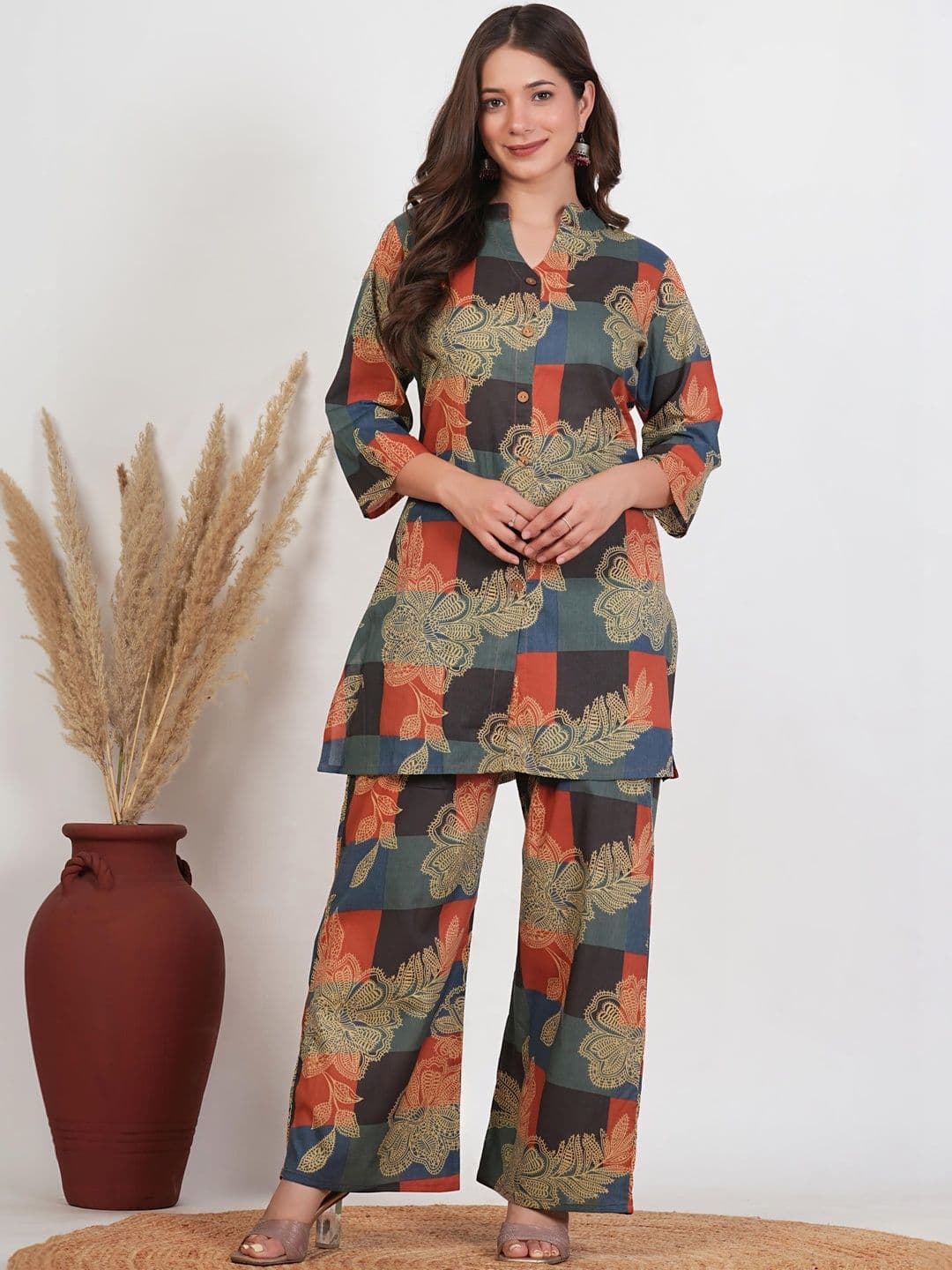 YUVVIK Cotton Printed Tunic with Palazzos - view 1