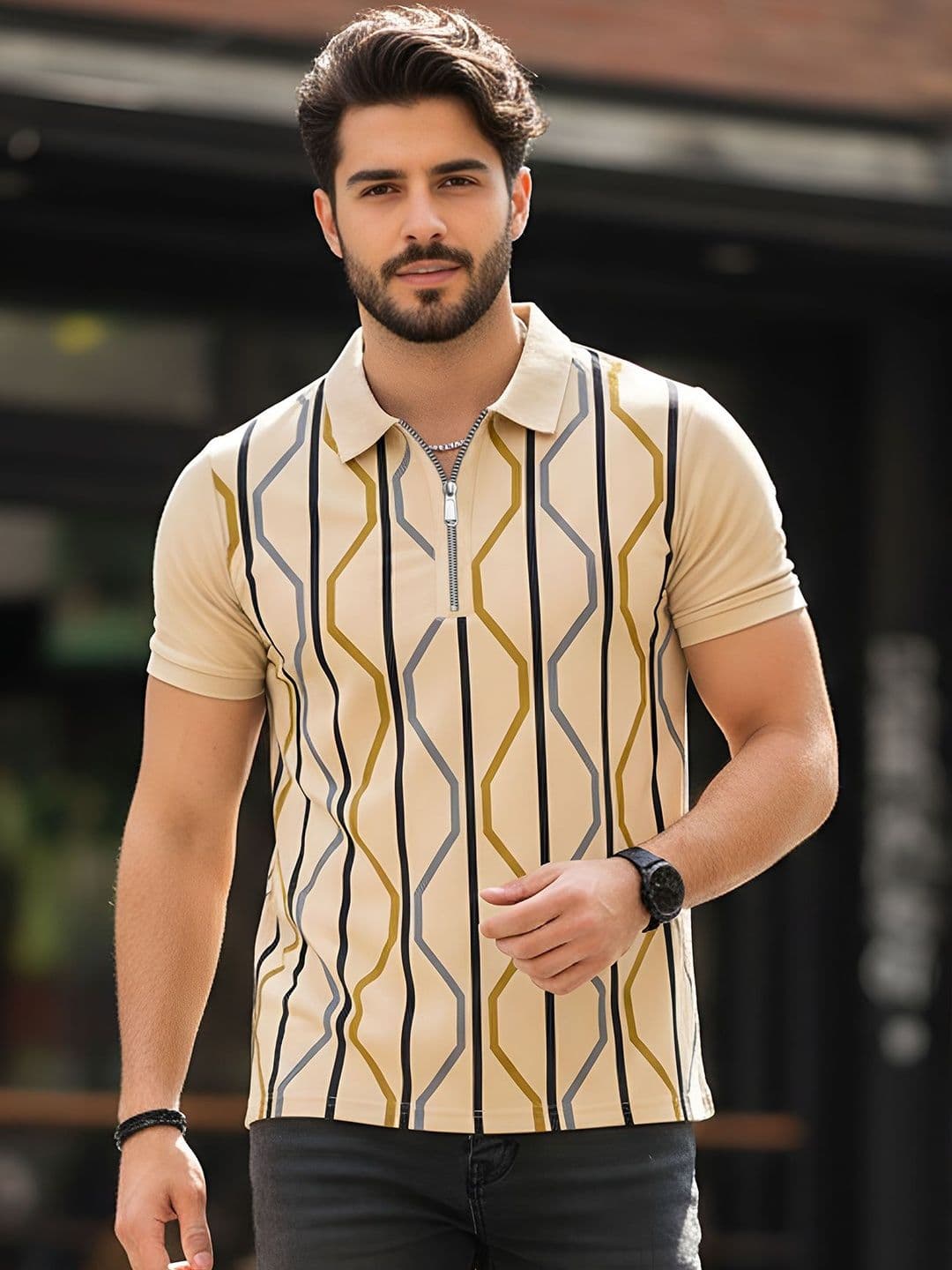 AUSK Men Striped Polo Collar T-shirt - view 1