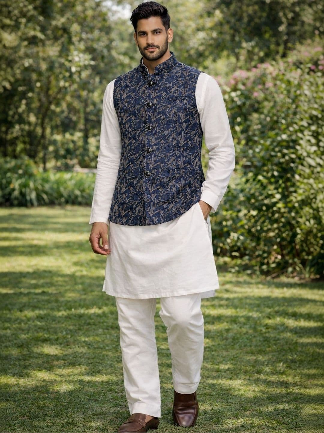 House of Pataudi Woven Design Woven Nehru Jackets - view 1