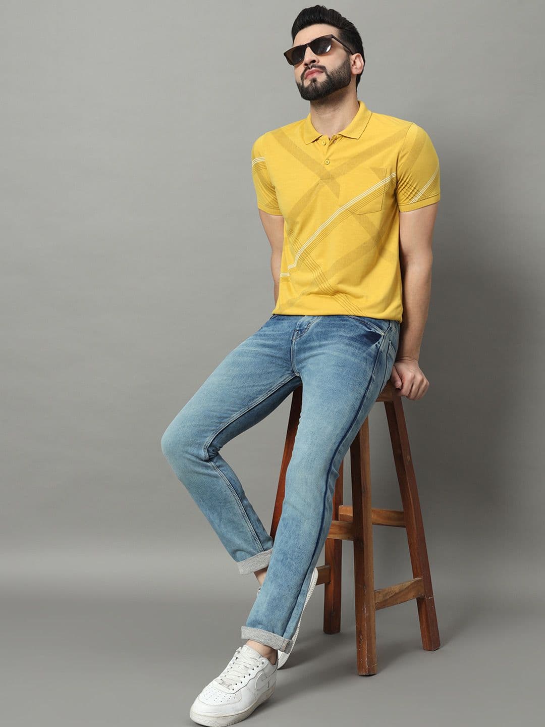 OAKWYN Men Printed Polo Collar Pockets T-shirt - view 1