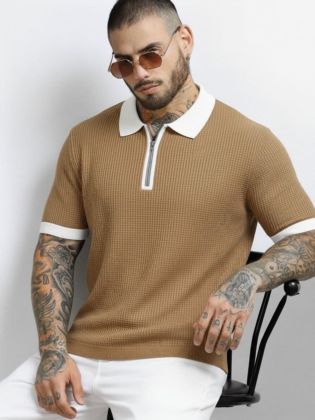 R.Code by The Roadster Life Co. Men Polo Collar T-shirt - view 1
