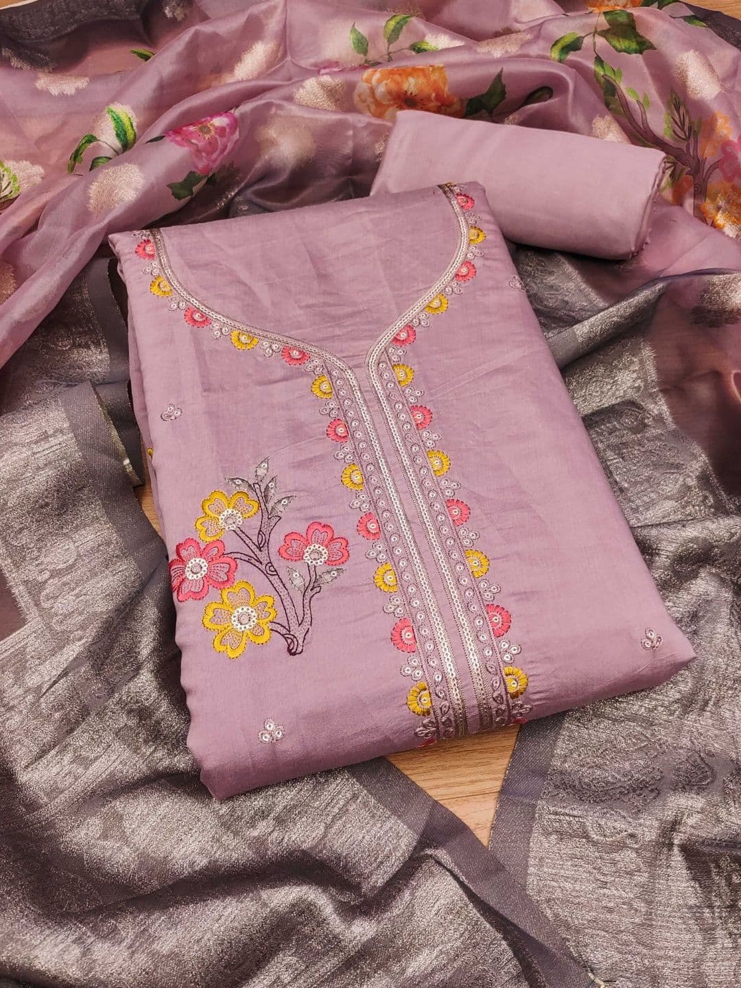 Dhaaga Ghar Embroidered Unstitched Dress Material - view 1