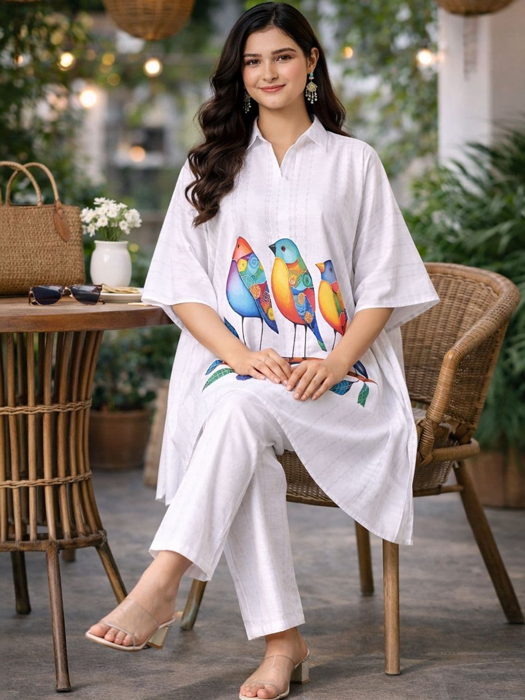 Anouk Rustic Women White Animal Printed Kaftan Set - view 1