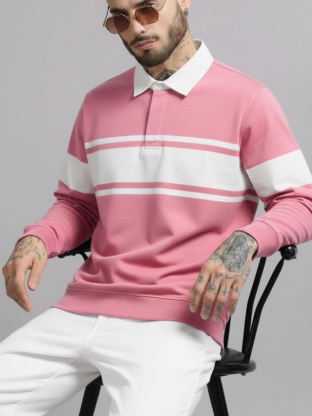 R.Code by The Roadster Life Co. Men Striped Polo Collar T-shirt - view 1