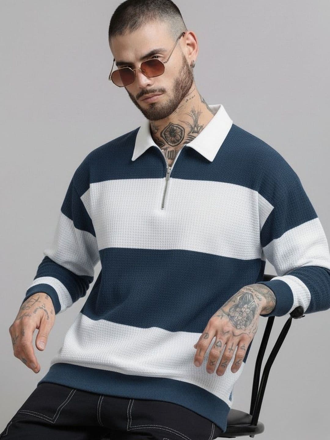 R.Code by The Roadster Life Co. Men Striped Polo Collar T-shirt - view 1