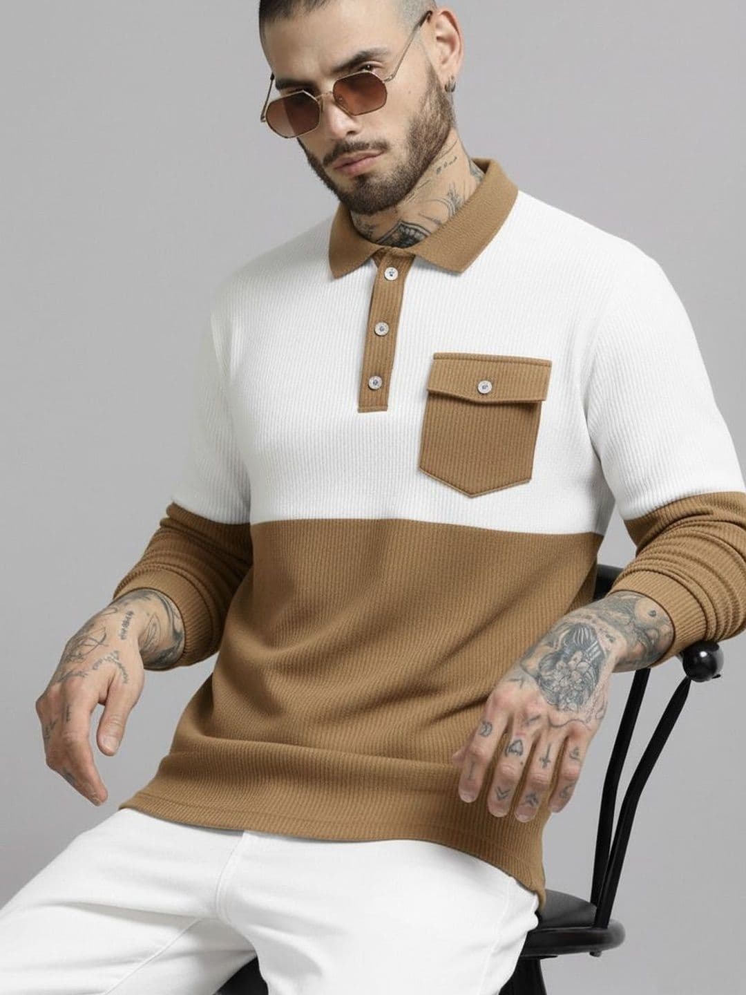 R.Code by The Roadster Life Co. Men Colourblocked Polo Collar Pockets T-shirt - view 1